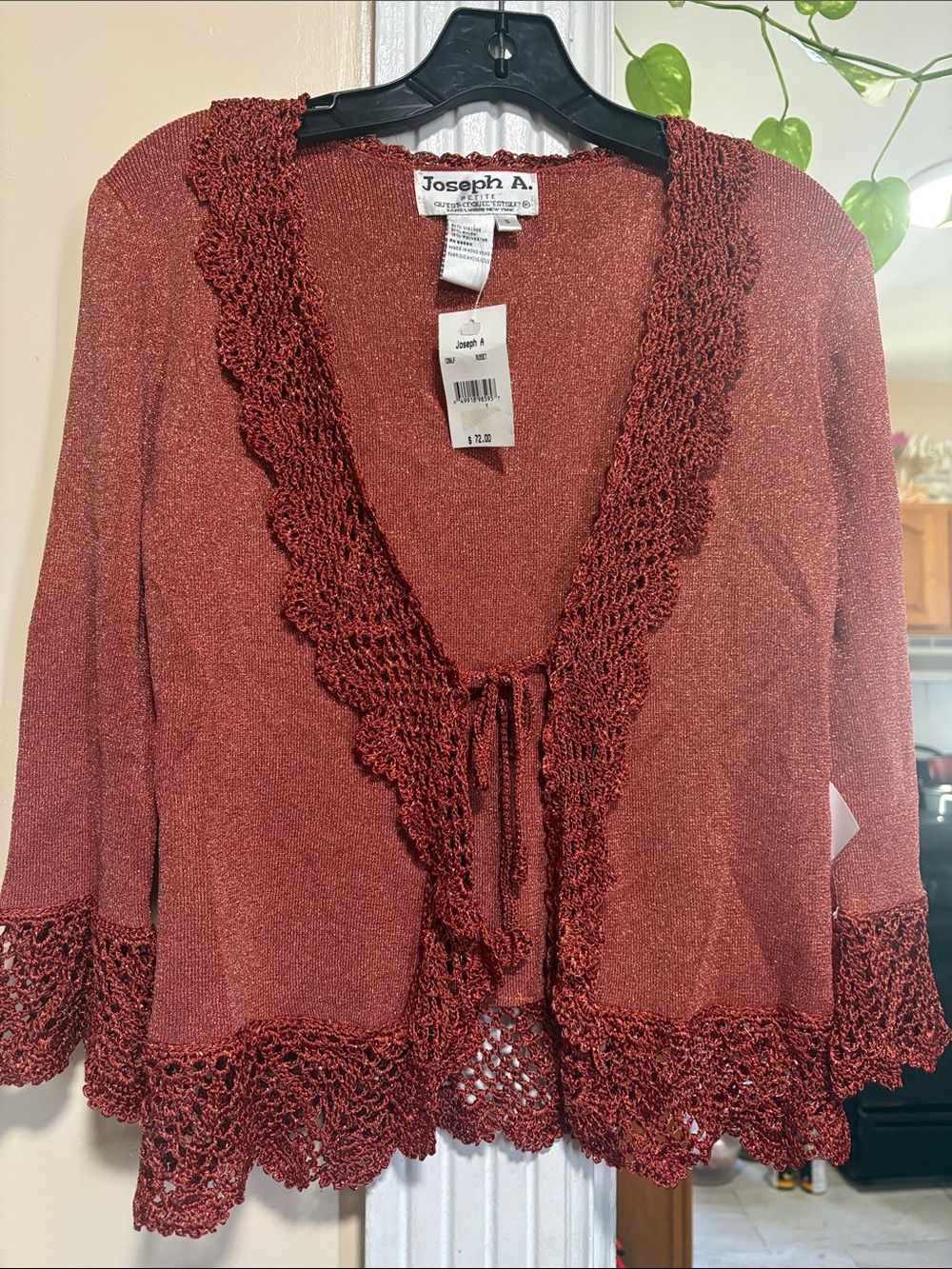 Joseph A. Rust Crochet-Trim Open Front Shrug